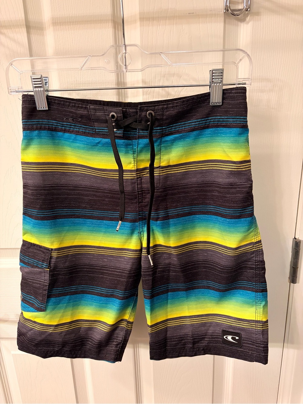 O'Neill Black Boardshorts with Yellow & Blue Stripe Detail